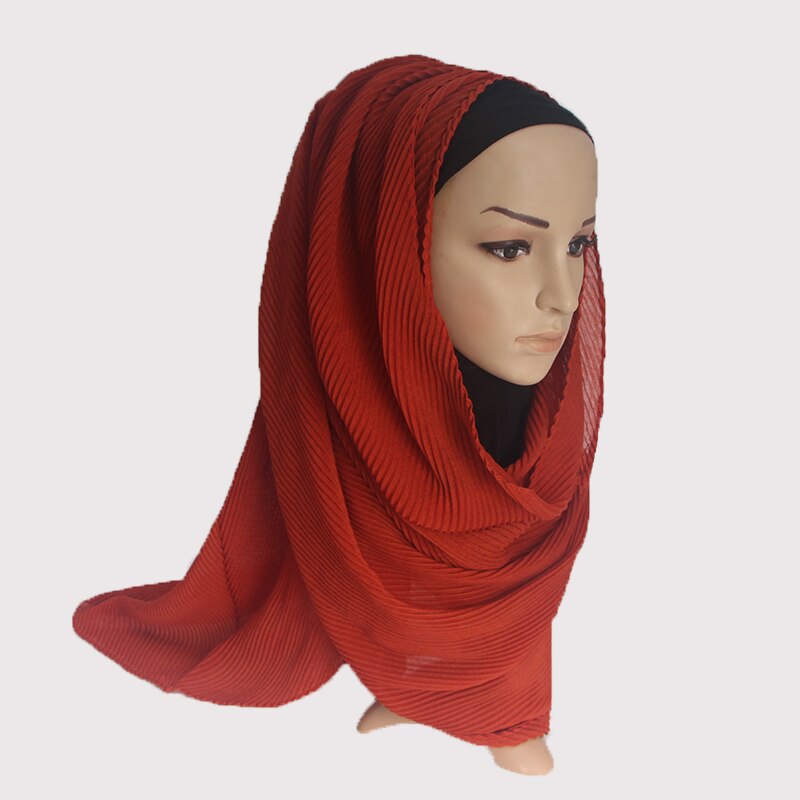 Offre Spéciale plissé maxi hijabs écharpe châle plaine maxi musulman hijab femmes rides foulards châles doux silencieux 1 pc