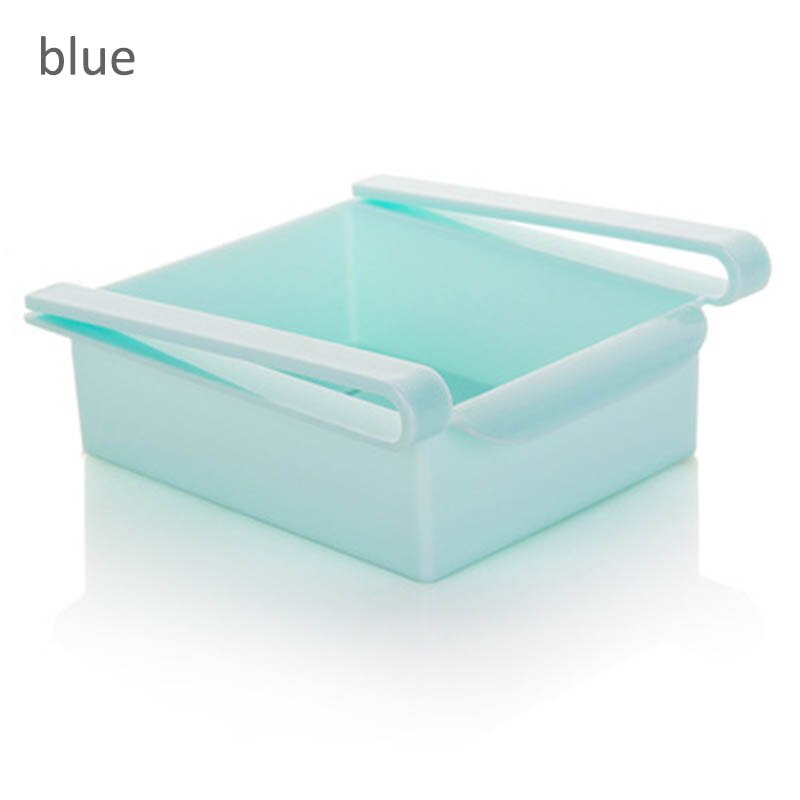 Ruimtebesparende koelkast opbergdoos opbergrek hangende organizer 1 st afstandhouder laag lade voedselcontainer: Blauw