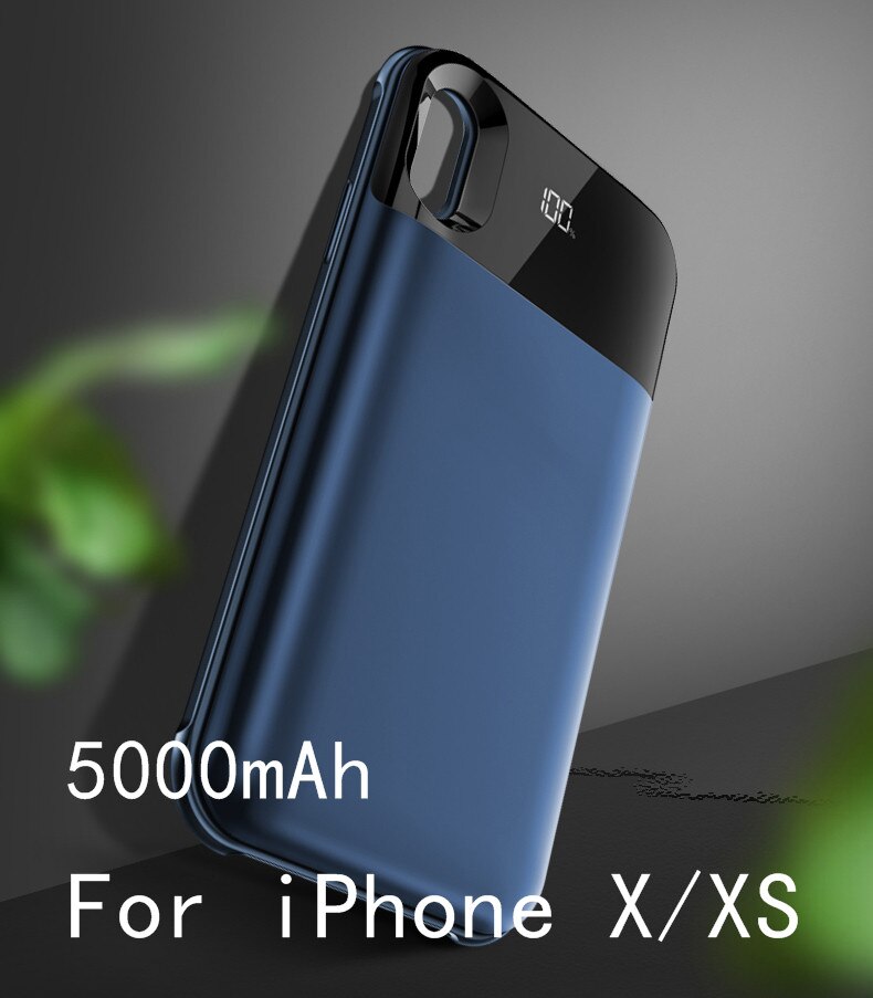 Smart Digital Display Battery Charger Case For iPhone X XS Max Wireless Power Back Separate Charging Battery Case For iPhone XR: For iPhone XS-Blue