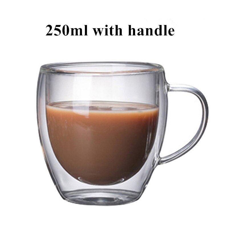 80/250/350/450ml hittebestendige Double Wall Cup Bier Koffie Cups Handgemaakte Gezonde drinken Mok Thee Mokken Transparante Drinkware: Handle 250ml