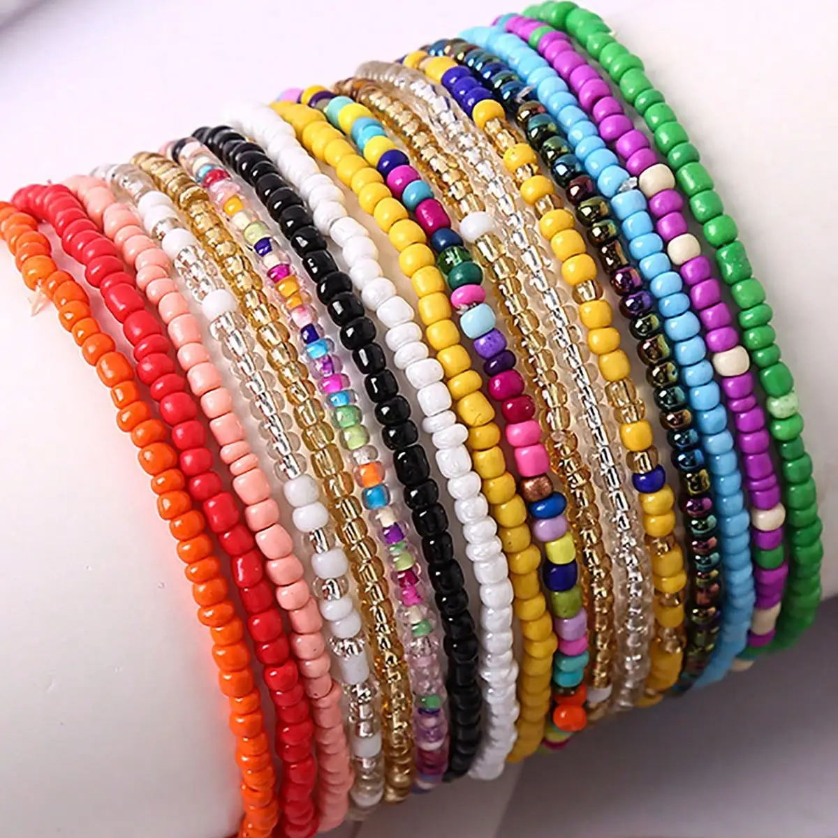 17 Uds. Pulseras elásticas con cuentas mezcladas de colores aleatorios, pulseras elásticas con cuentas apilables bohemias, conjunto de pulseras bohemias coloridas para playa