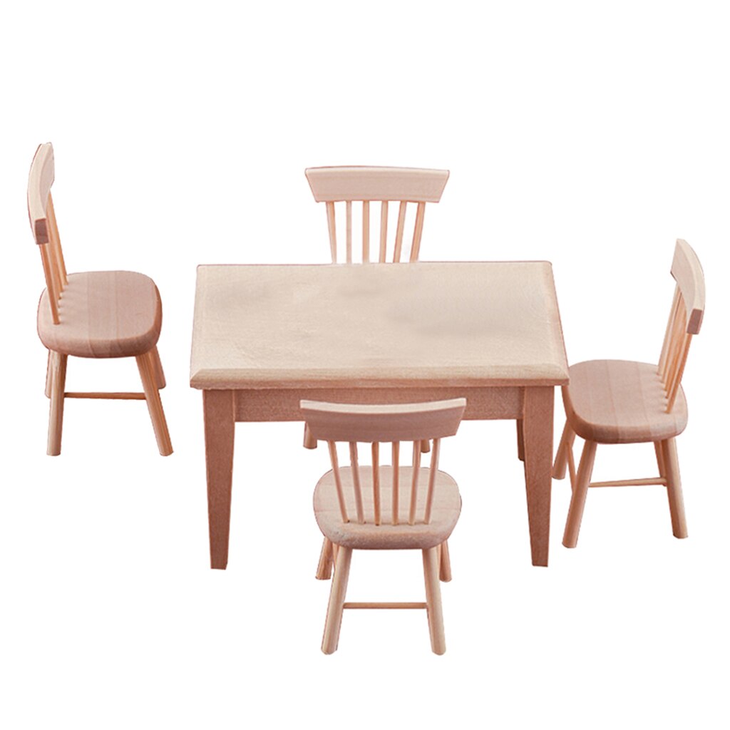 Set Of 5pcs Miniature Dining Table And Chairs Models For 1:12 Home