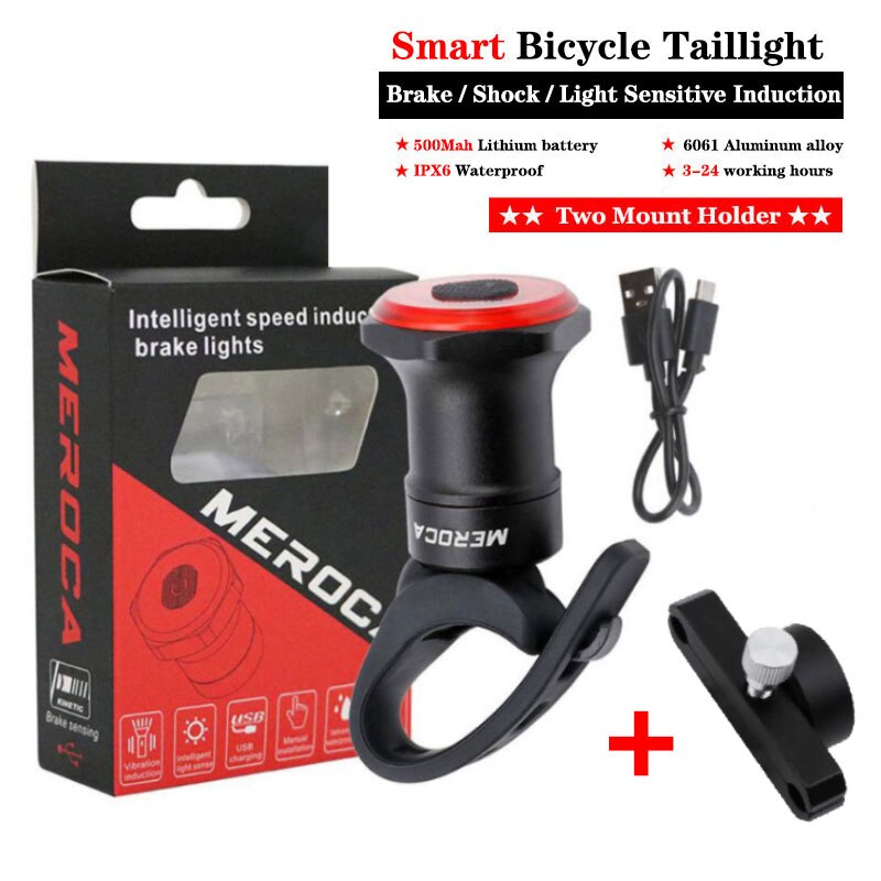 Lism smart sykkel baklys auto start stopp brems ipx 6 vanntett usb frakt sykling baklykt sykkel ledet lys: Kombinasjon