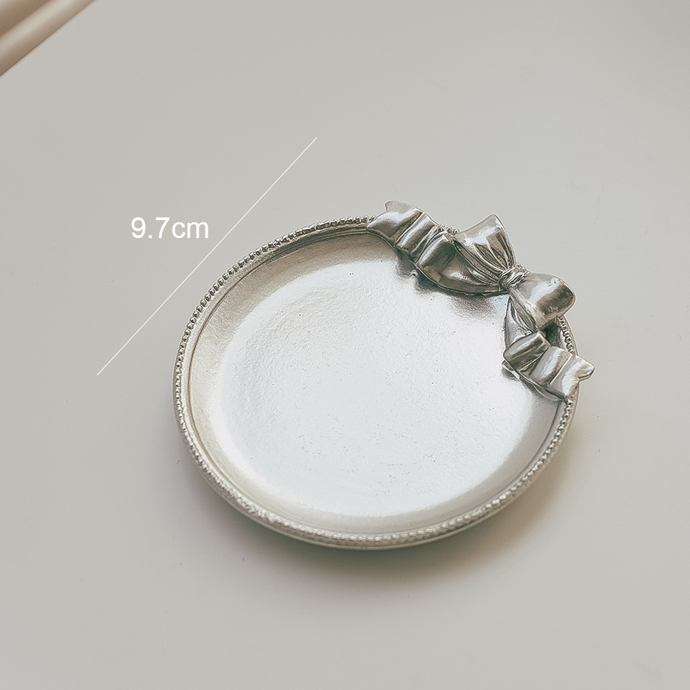 Plateau à nœud rétro carré rond chandelier parfumé Base de bougie bureau, rangement décoration conteneur ornements: Round-Silver