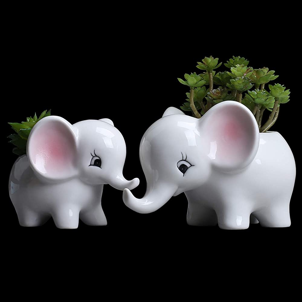 Elephant Plant Cute Elephant Flower Pot Modern White Ceramic Succulent Planter Pots Tiny Flower Plant Containers Animal Decor