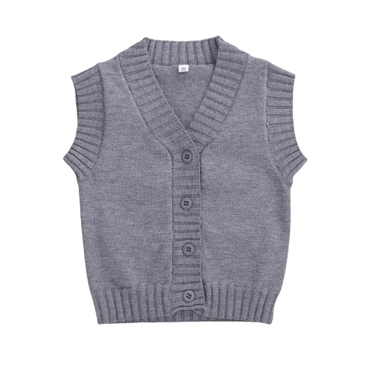 Kids Vest Winter Autumn Cotton Warm Sleeveless Jacket Button Children Vest Girls Knitted V-neck Toddler Boy Coat Waistcoat: Gray / 90