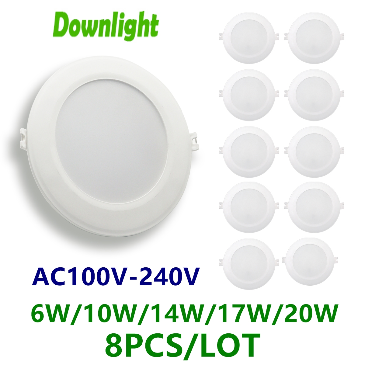 Lámpara de techo empotrable LED de 8 piezas AC100V-240V 6W-24W sin parpadeo adecuada para cocina, sala de reuniones y dormitorio.