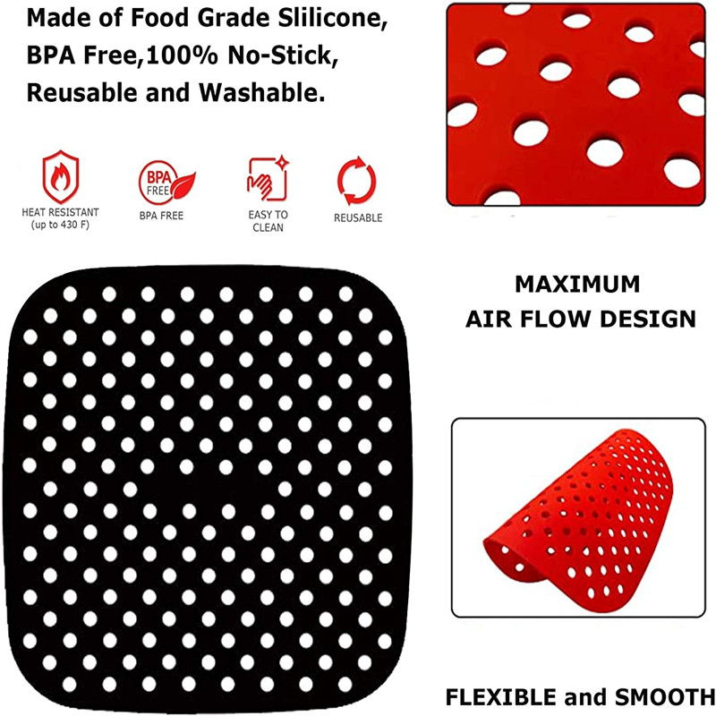 Air Fryer Liner Silicone Mat Heat-Resistant Non-Stick Reusable Basket Pad For 7.5~9-Inch Air Fryer Steamer Cooking Kitchen Tool