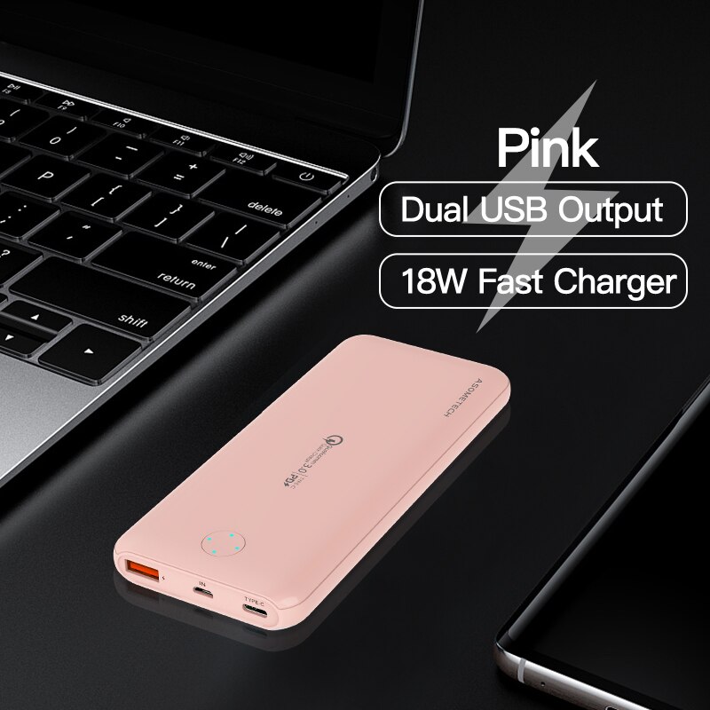 Banco de energía portátil de 10000 mAh, PowerBank de carga rápida bidireccional PD de 10000 mAh, cargador de batería externo para Xiaomi y iPhone: Pink QC PD