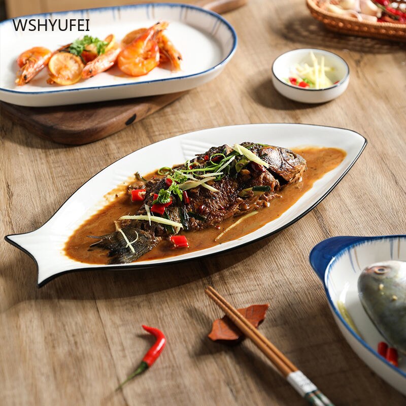 Fish Plate Household Steamed Fish Dishes Large Double Ear Plate Oval Fish Plates Ceramic Dish Household Products Tableware