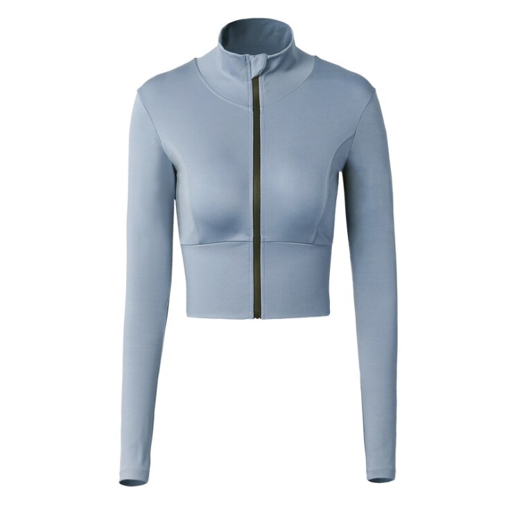 Fitness Running Jacket Lange Mouwen Training Rits Sport Shirt Snel Droog Jogging Crop Top Workout Sportkleding: L / blue