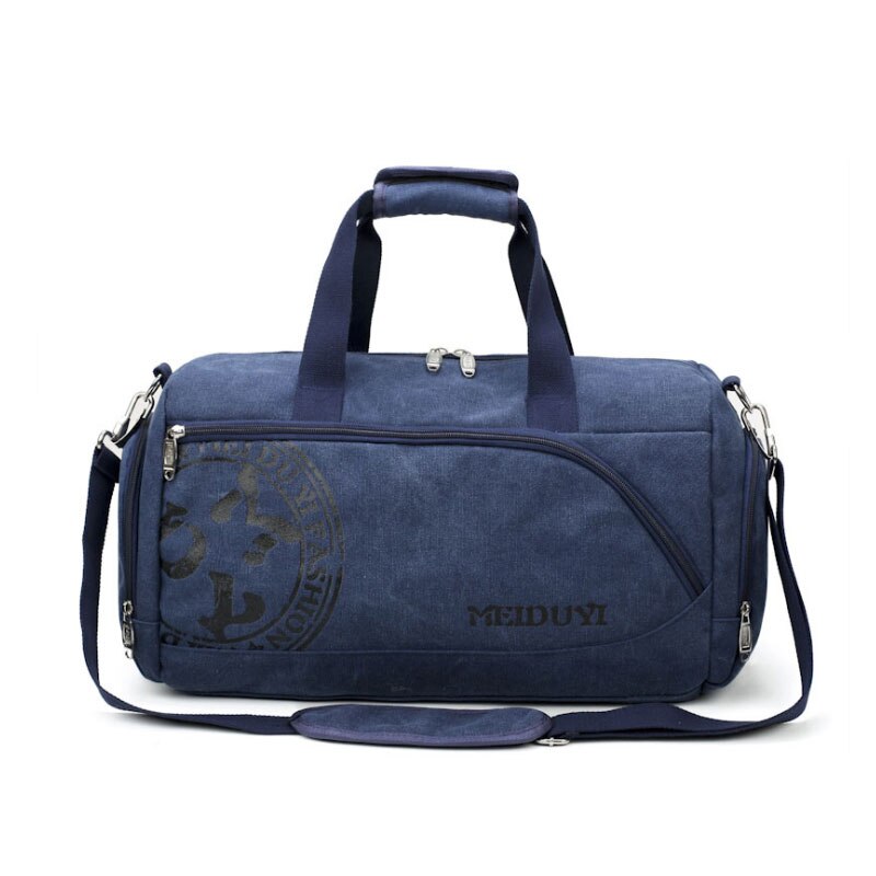 Scione Vintage Sports Travel Bags Men Canvas Luggage Hand Crossbody Bag Large Casual Durable Printing Shoulder Shoe Pack Storage: Blue