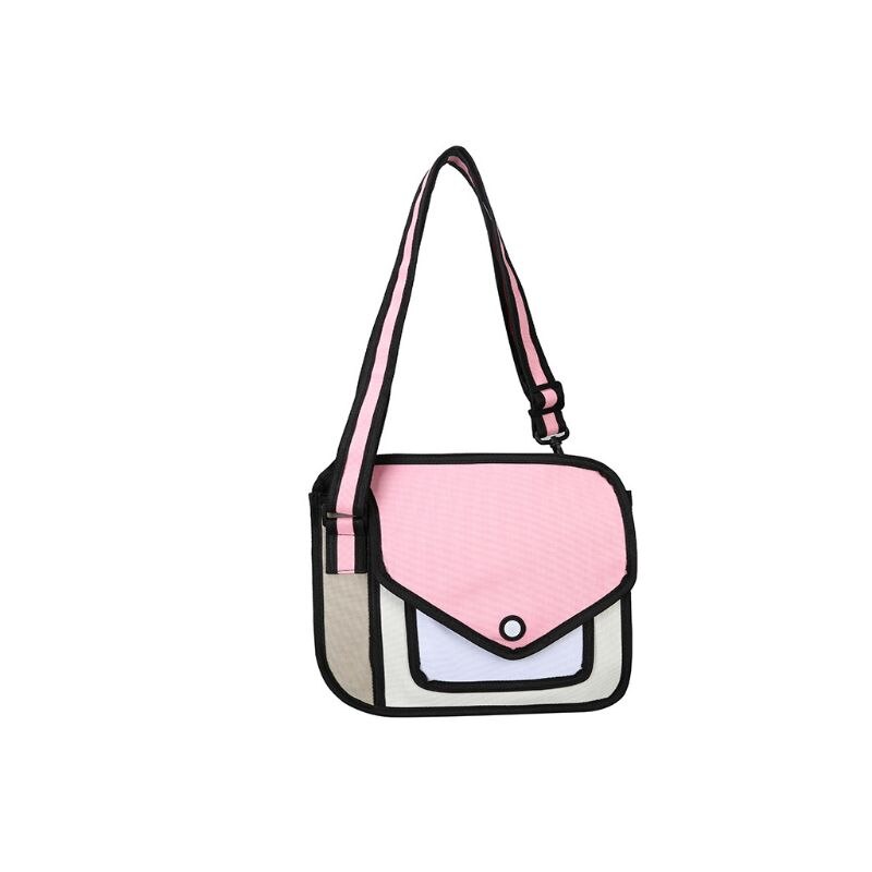 Frauen 2D Schulter Schule Tasche 3D Zeichnung Karikatur Papier Comic Crossbody Handtasche LX9F: Rosa