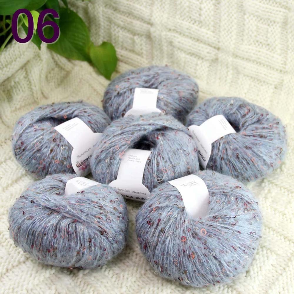 6ballsX50gr Luxe Pluizige Zachte Mohair Sjaals Hand Knit Haak Yarnlight Blauw 06