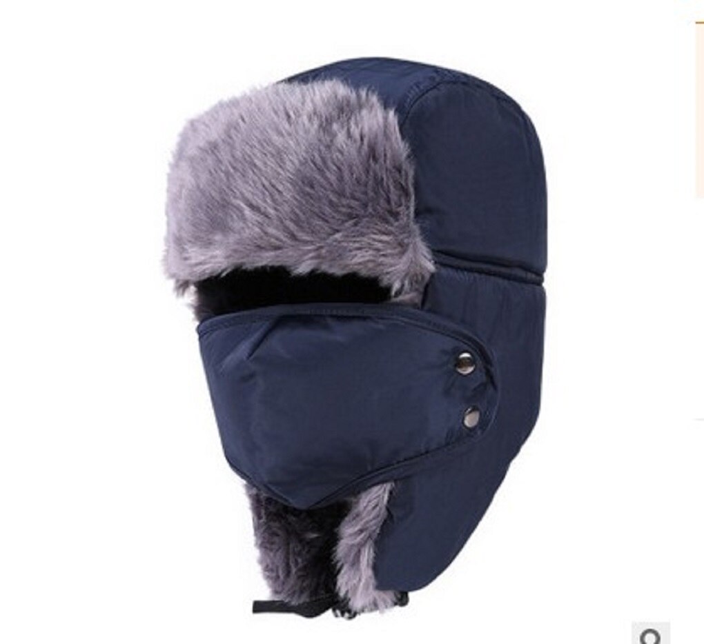 Ski bibs tørklæde hat vinter varm sne skiløb cykling snowboard vindtæt mænd kvinder tykkere ørebeskyttelse tørklæde + cap maske: Marine blå