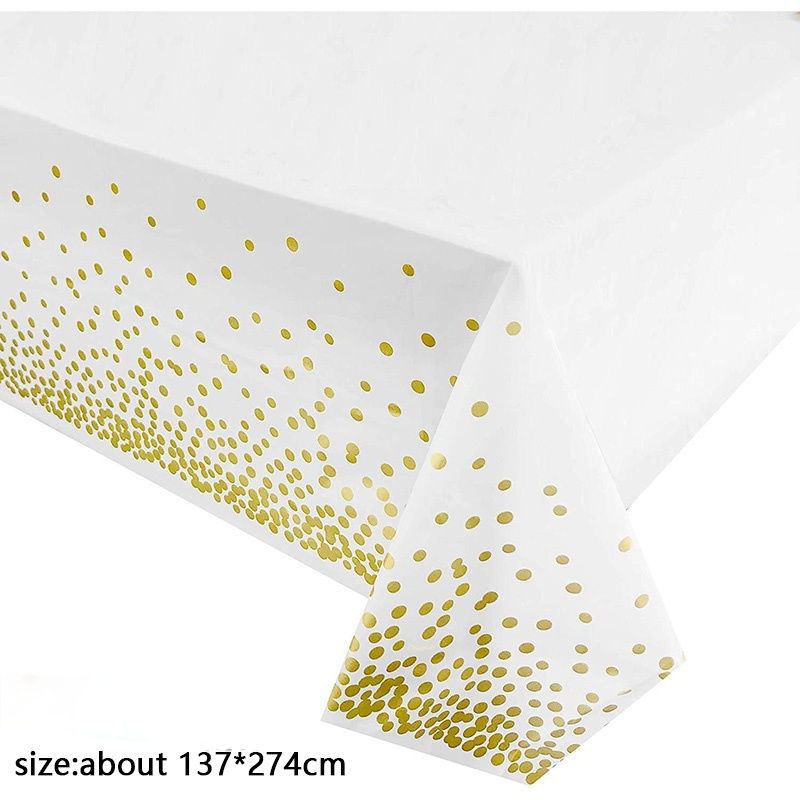 137*274Cm Plastic Rose Gold Dot Gilded Tafelkleed Verjaardag Feestartikelen Wegwerp Tafelkleed Cover Bruiloft Decoratie