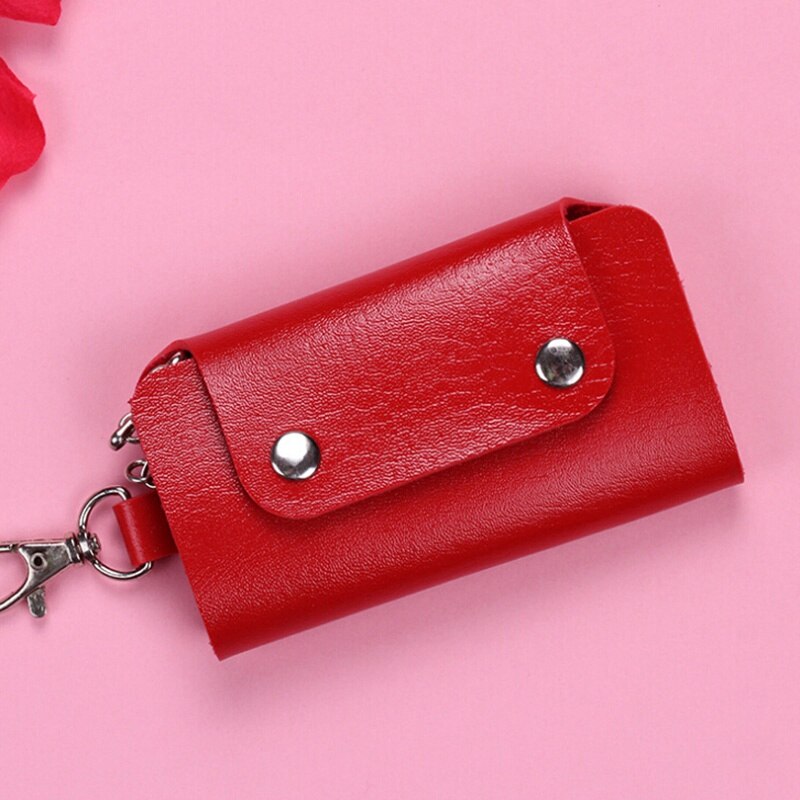 Key Wallets for Women Men 6 Rings Keys Holder Organizer Manager Faux Leather Buckle Key Wallet Purse Car Keychain for Women Men: Red