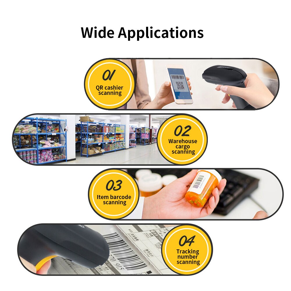 Draadloze 2D Barcode Scanner, Symcode 1D/2D Auto-Sense Draadloze Handheld Barcode Reader Voor Pos Markt Magazijn