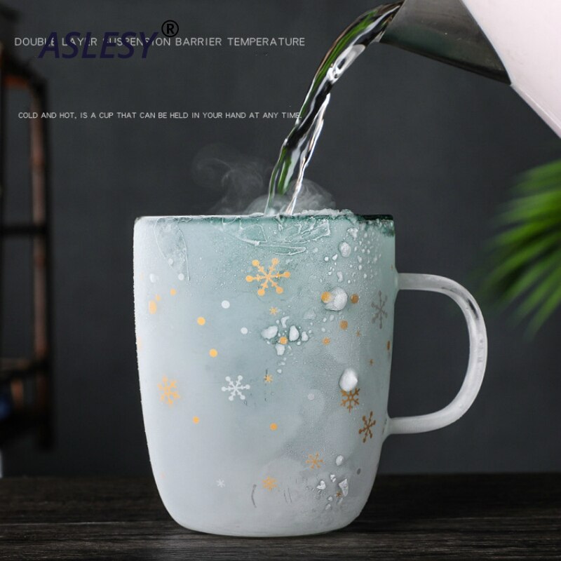 Kerstboom dubbelwandige glazen mokken koffiemok melk sap isolatie ster wensbeker schattig meisje kerstmis