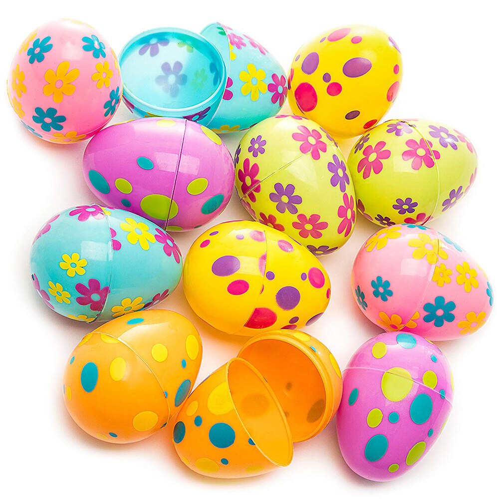 12 stücke Bunte Ostern Ei Kid Gedruckt Pastell Plastic Assorted Eier Jagd Party Kinder Kind DIY Pädagogisches Spielzeug Spaß Kid