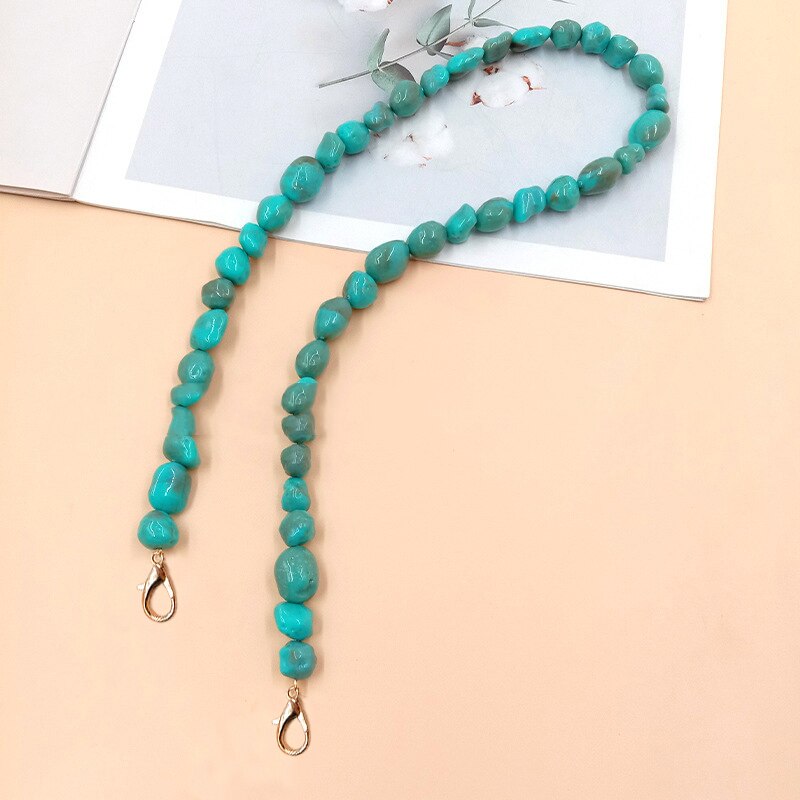60cm DIY Austauschbare Tasche Griff Perle praktisch Kette Tasche Zubehör Handtasche Gurt Alle-spiel Acryl Schulter Taschen gürtel: Pfau Blau