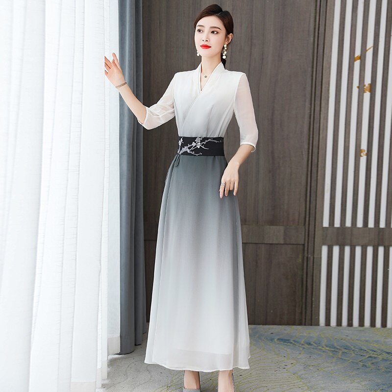 Vestido largo chino Qipao Ao Dai, vestido Oriental de Vietnam, Cheongsam tradicional chino Qipao, asiática, 11755: XXXL