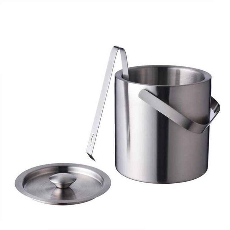 Bpa za darmo 1.3L podwójna ściana szampana beczka kostki lodu podwójna ściana jedzenie stopień wiaderko na lód ze stali nierdzewnej z lód Tong spinacz zestawy