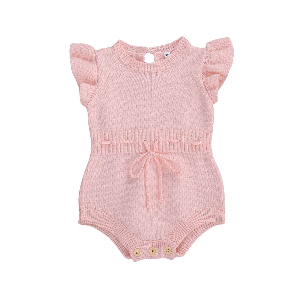 Focusnorm Baby Jongens Meisjes Trui Gebreid Bodysuits Ruches Korte Mouwen Effen Jumpsuits Outfits 3 Kleuren: Roze / 6m