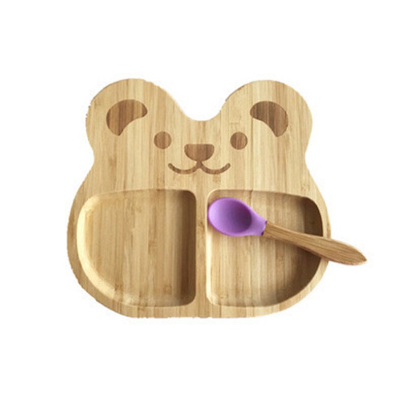 Bol en bois pour bébé, assiette de nourriture, lapin de dessin animé, bol d&#39;alimentation pour enfants, cuillère, ensemble de vaisselle pour enfants, plateau à fruits Pl: A2