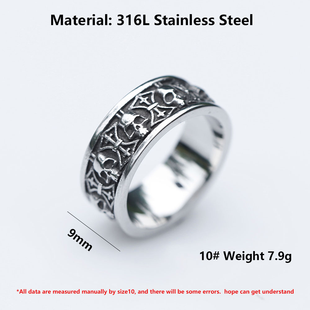 Men's 316L stainless steel rings Unique Gods of War Ares Skull ring Vintage Aegishjalmur Jewelry