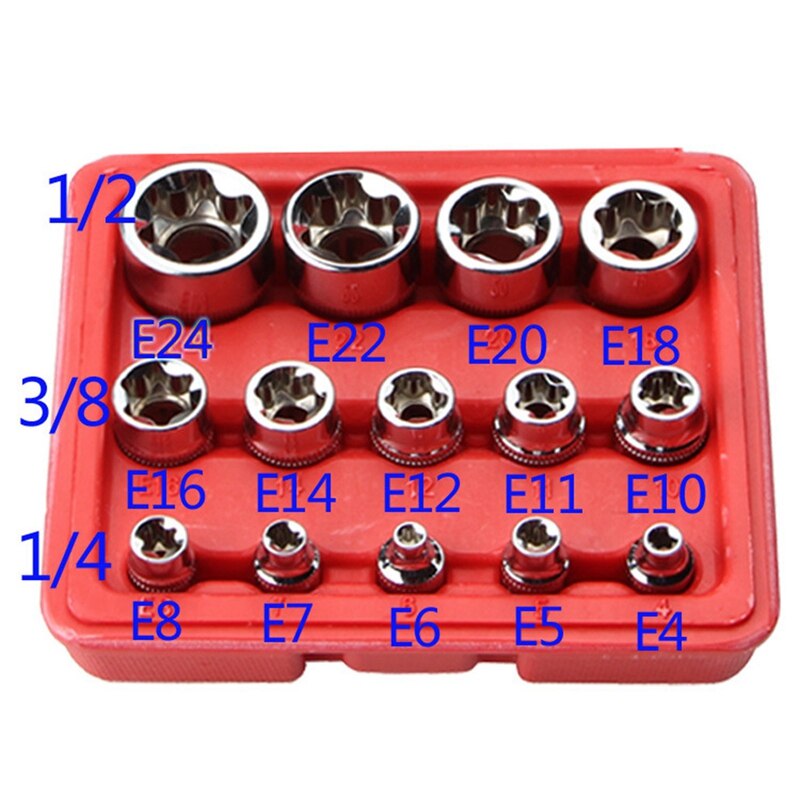 14-Piece Set E-Type 6-Flower Socket Head Combination Wrench 1/2 3/8 1/4 Auto Repair Tool E4-24Mm