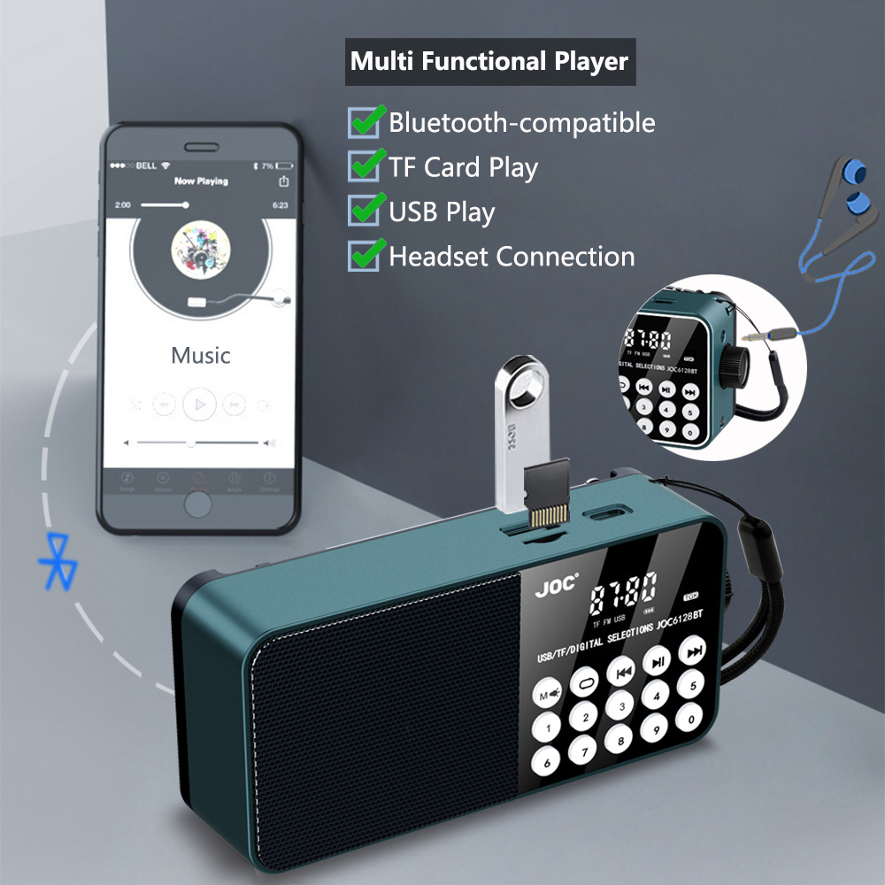 Kannettava fm-radio ladattava bluetooth-kaiutin usb tf  mp3 -soitin led-valaistuksella 3.5mm kuulokeliitäntää ulkokäyttöön tarkoitettu fm-radiovastaanotin