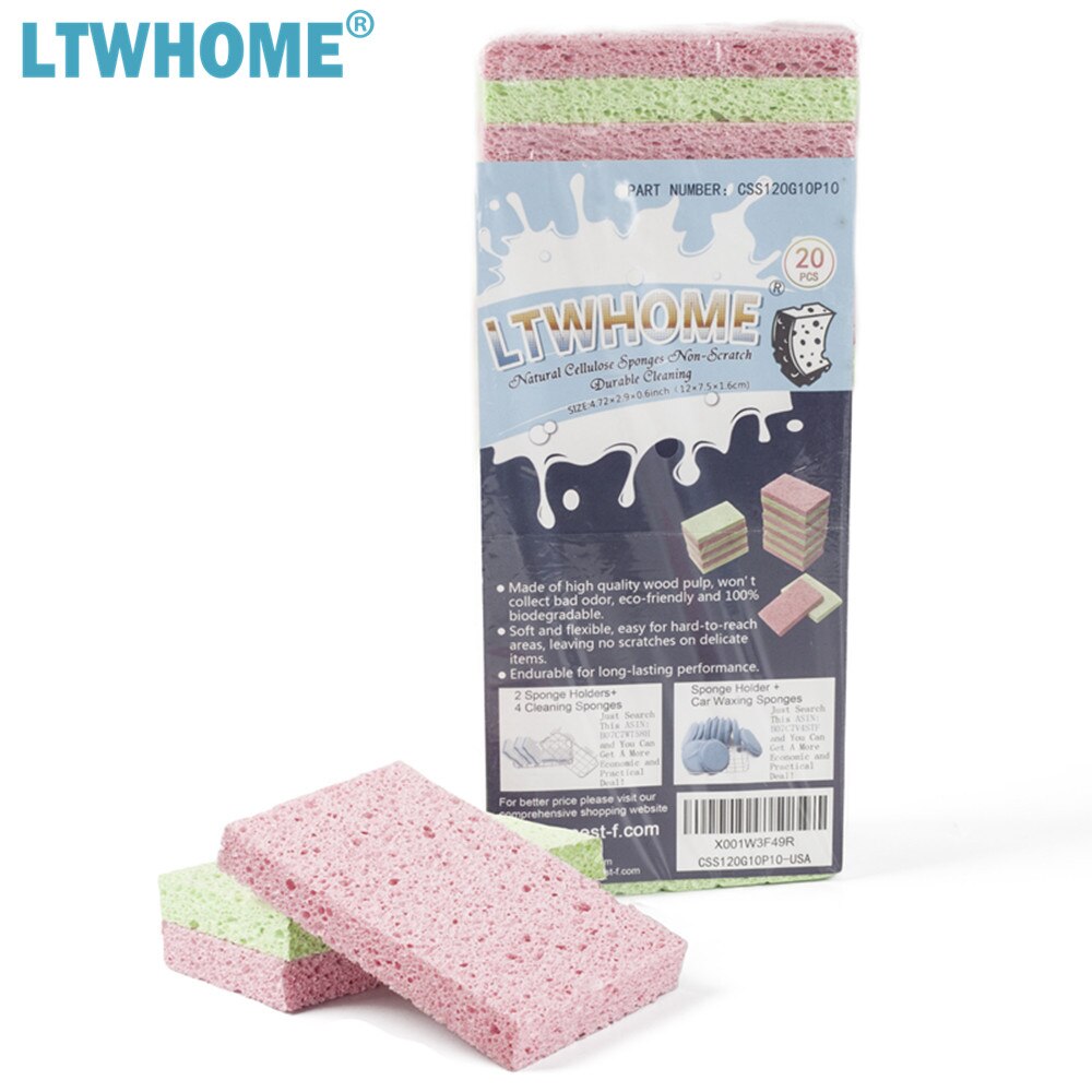 LTWHOME Natural Cellulose Sponges Non-Scratch Durable Cleaning Sponges
