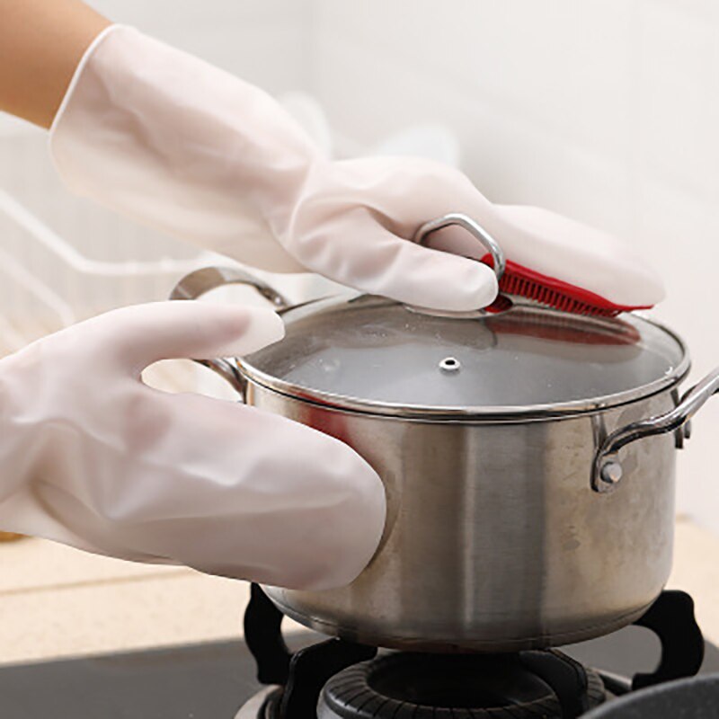 Magic Washing Gloves Women's Household Dishwashing Waterproof Kitchen Cleaning Artifact Durable Winter Silicone Antiperm: red