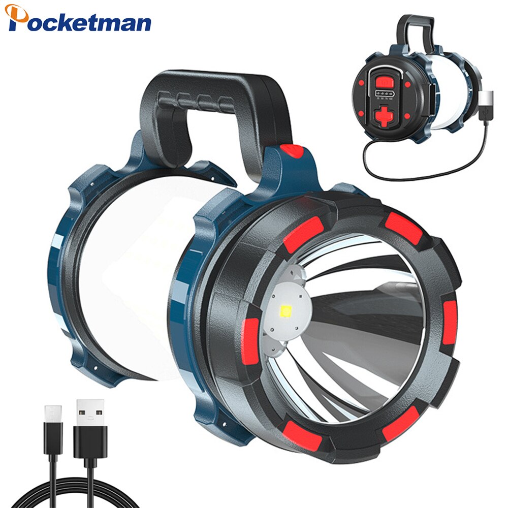 Super Bright LED Searchlight USB Rechargeable Waterproof Work Light Multi-functional Handheld Lantern Outdoor Camping Spotlight