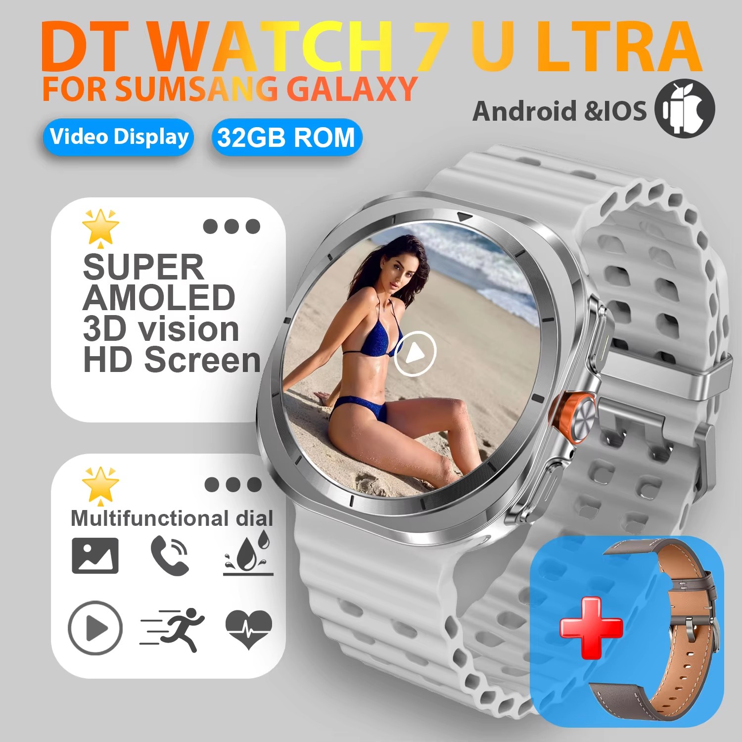 accorto guarda ultra 32GB memoria video NFC Schermo AMOLED HD da 1,43 pollici accorto guarda Uomo sport fitness inseguitore Smartwatch Donna: giallo