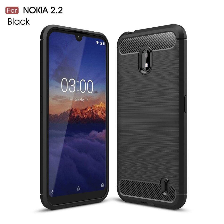 Siliconen Case Voor Nokia 2.2 2 Voor Nokia 2.1 2V Schokbestendig Gemonteerd Carbon Fiber TPU Telefoon Cover Voor Nokia 2.2 Case: For Nokia V2 / Black