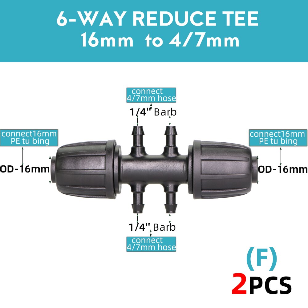 16mm PE Tubing Garden Water Connector to 8/11mm 4/7mm 3/5mm Reduce Tee Coupling Adapter Equal Shut Off End Plug Irrigation: F-2PCS