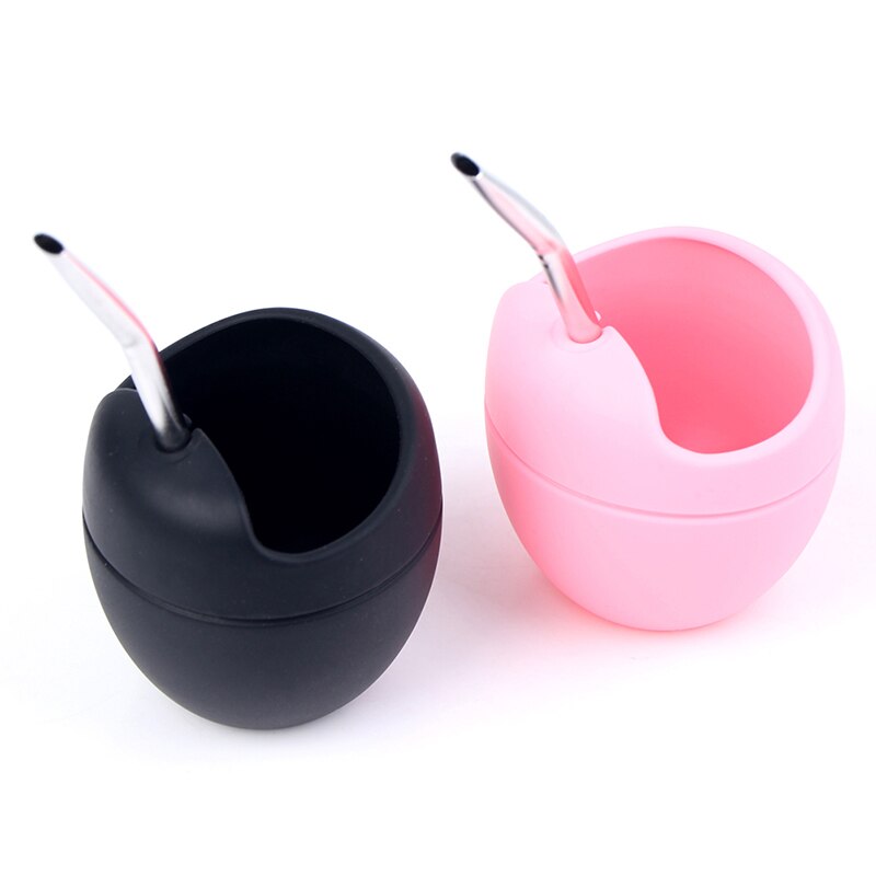 Sort/pink 5oz silikone bombillas yerba mate kop sæt te kop med yerba bombilla sugerør