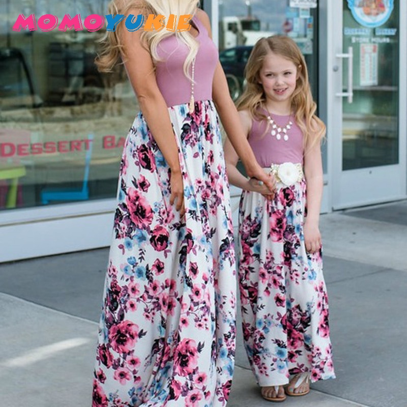 Familie matchende tøj outfits se mor mor og mig tøj mor og datter kjole ærmeløs lange mor datter kjoler