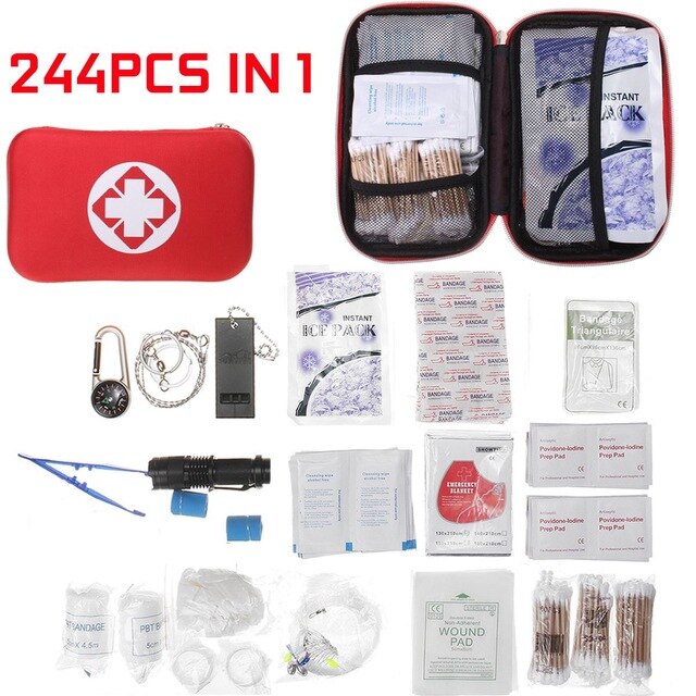 244 pçs kit de ferramentas de engrenagem de sobrevivência portátil emergência sos sobrevivência ferramentas cobertor de emergência band-aid lanterna bússola serra de arame: 244pcs