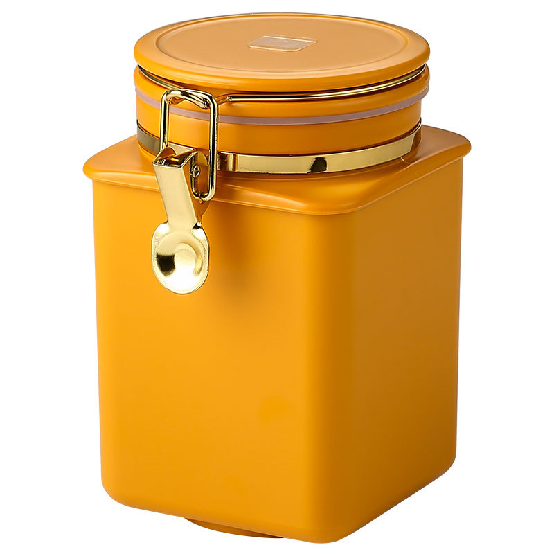 Sealed pot coffee bean pot one-way exhaust valve breathing storage pot tea snack dried fruit fresh-keeping pot coffee pot: orange  1.1L