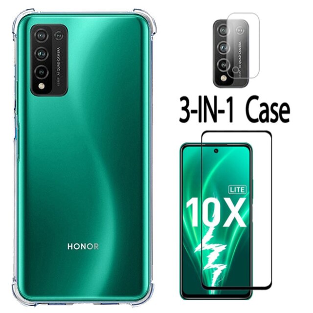 3 en 1 étui pour Huawei Honor 10x lite 30i 30s Transparent Anti-chute caméra lentille Film de protection pour Honor 30 i s 10 x Lite couverture: honor 10x lite / 3in1 case glass lens