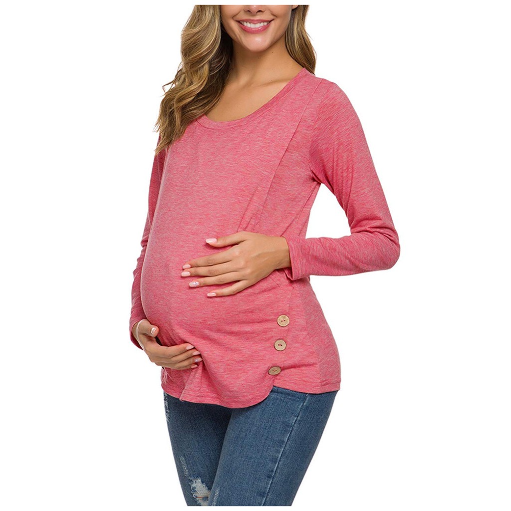 Maternity Blouses And Tops For Pregnant Plus Size Maternity Blouses Side Button Tunic Nursing Winter Breastfeeding Clothes Y99