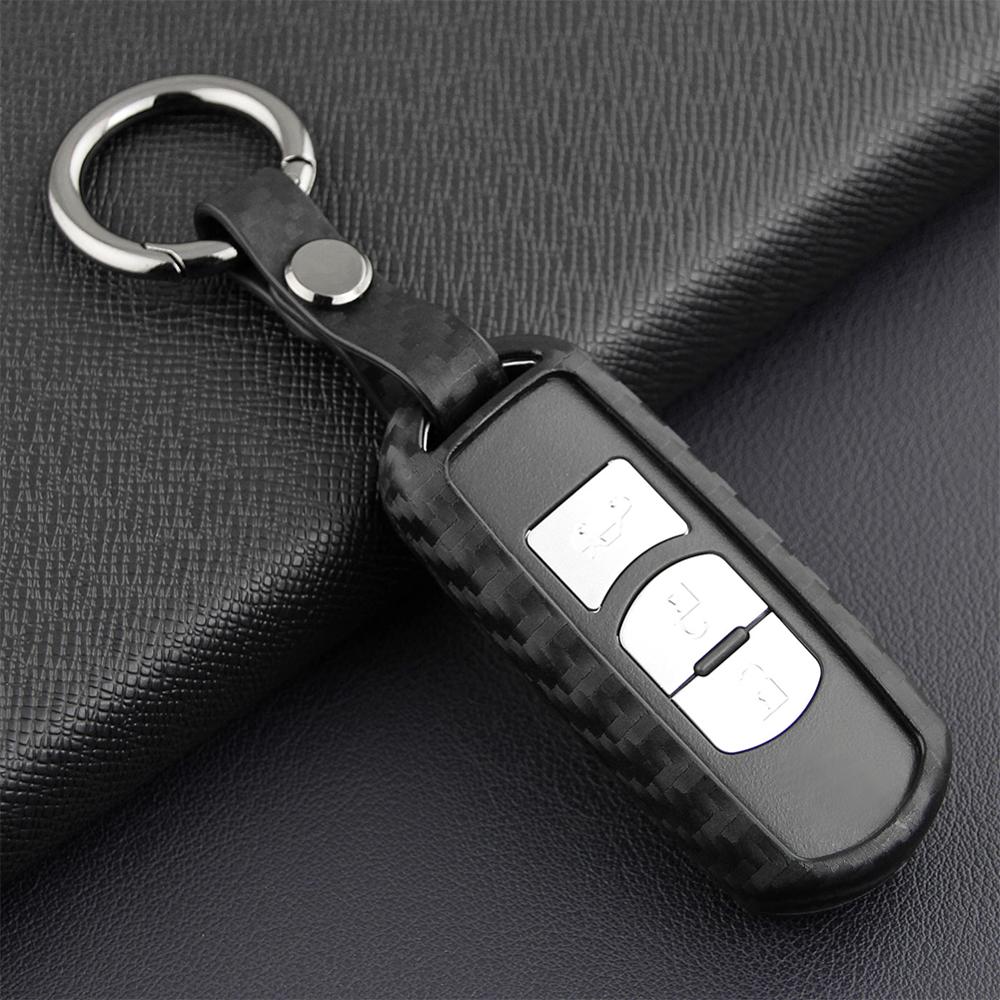 Carbon Fiber Key Fob Chain Protective Case Cover Accessories Fit For Mazda 3 6 CX3 CX5 CX9 MX5