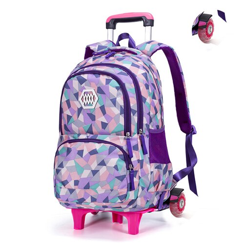 Hot Sale Removable Children School Bags Waterproof for Girls Trolley Backpack Kids Wheeled Bag Bookbag travel luggage Mochilas: Purple-2wheels