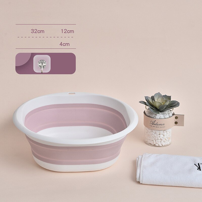 Household Folding Wash Basin Portable Sink Foot Bucket Washbasin Plastic Foldable Foot Basin Travel Outdoor Camp Basins: pink white medium