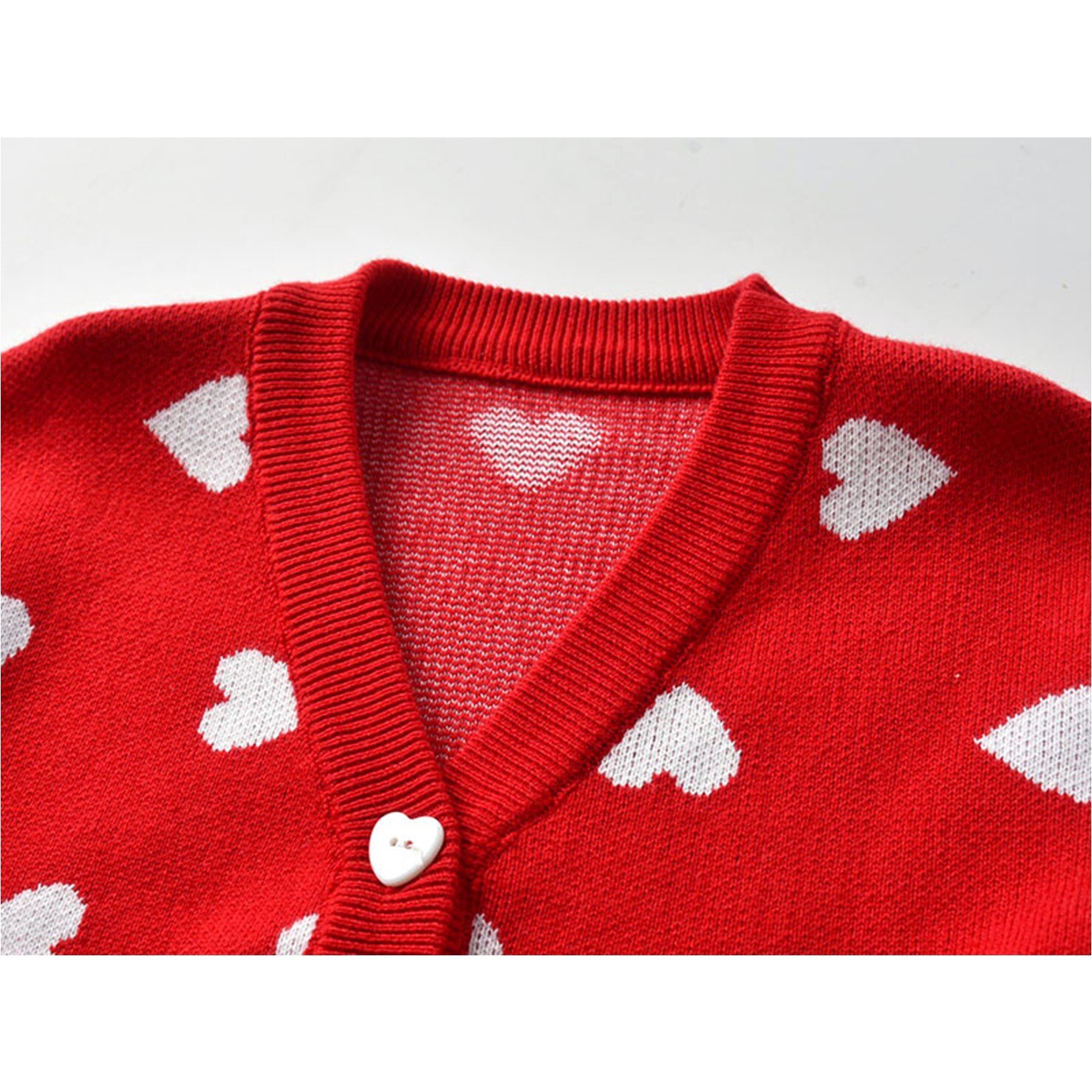 Emmababy 2-6Y Kid Baby Girls Autumn Cute Heart Pattern Long Sleeve Knitted Coat V-neck Single Breasted Cardigan