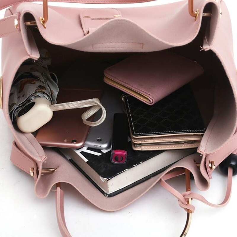 3 uds. Bolsas compuestas para las mujeres, juego de nuevas bolsas de hombro de cuero PU, bolso de borla, bolso Casual, bolso de mensajero compuesto de