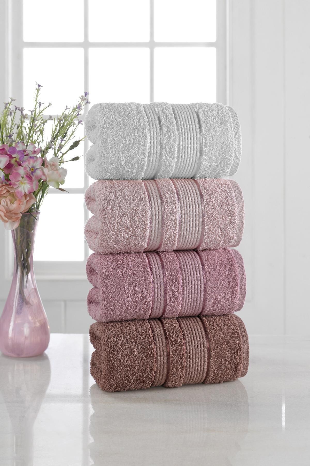 Premium 4 stk håndklædesæt håndklæder og ansigtshåndklæder 100%  tyrkiske bomulds luksus superbløde og meget absorberende håndklæder: Lyserød